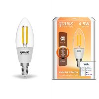Лампа светодиодная филамент диммируемые Gauss Smart Home Свеча С35 Е14 220В 495Лм 4,5Вт 2700К картинка 